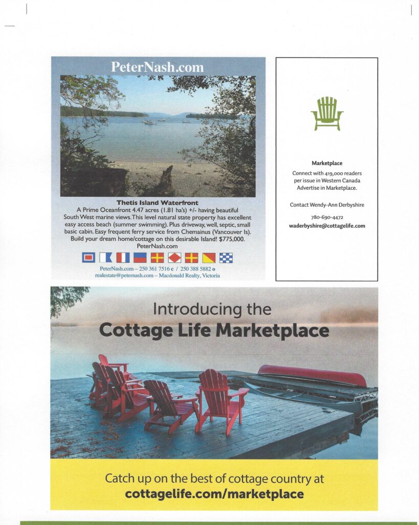 Cottage Life Ad For Lot On Thetis Island. PeterNash.ca